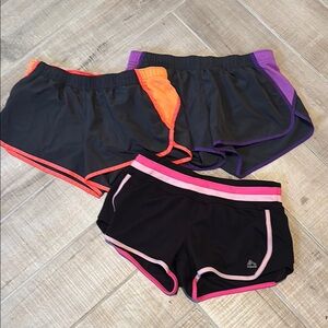 RBX Women's Athletic Shorts Trio - Black with Pink, Orange, Purple Accents
